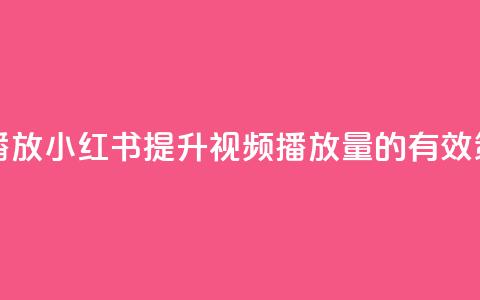 小红书刷播放 - 小红书提升视频播放量的有效策略!  第1张 小红书刷播放 - 小红书提升视频播放量的有效策略!  第1张