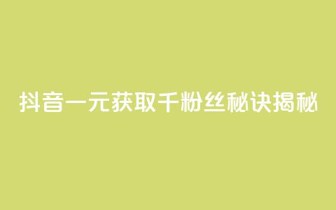 抖音一元获取千粉丝秘诀揭秘  第1张 抖音一元获取千粉丝秘诀揭秘  第1张
