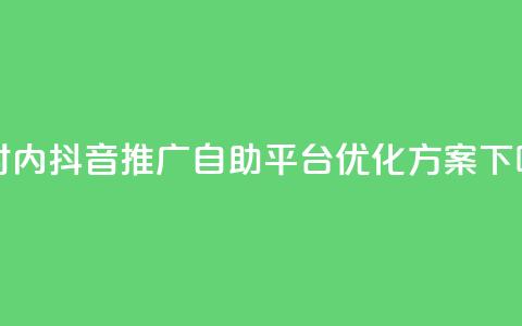 24小时内抖音推广自助平台优化方案  第1张 24小时内抖音推广自助平台优化方案  第1张