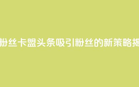 卡盟头条粉丝 - 卡盟头条吸引粉丝的新策略揭秘~  第1张 卡盟头条粉丝 - 卡盟头条吸引粉丝的新策略揭秘~  第1张