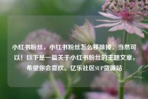 小红书粉丝,小红书粉丝怎么移除掉,当然可以!以下是一篇关于小红书粉丝的主题文章,希望你会喜欢。亿乐社区SUP货源站
