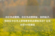 小红书点赞网,小红书点赞网址,你的帖子,如何在小红书上获得更多的点赞和关注?亿乐社区SUP货源站