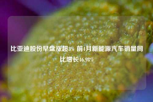 比亚迪股份早盘涨超3% 前4月新能源汽车销量同比增长46.98%  第1张 比亚迪股份早盘涨超3% 前4月新能源汽车销量同比增长46.98%  第1张