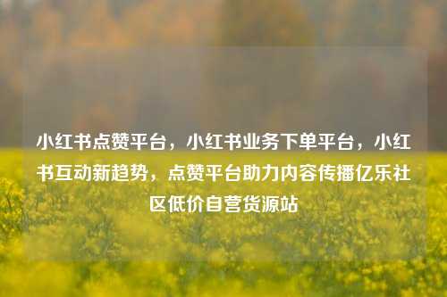 小红书点赞平台，小红书业务下单平台，小红书互动新趋势	，点赞平台助力内容传播亿乐社区低价自营货源站  第1张